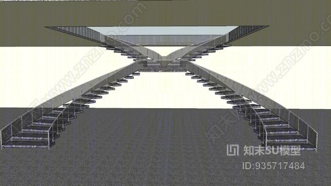 双交叉楼梯SU模型下载【ID:935717484】