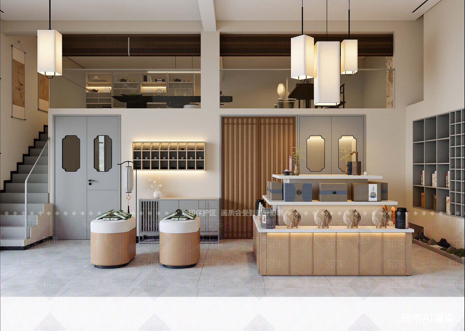 原木茶展厅3D模型下载【ID:1215108624】