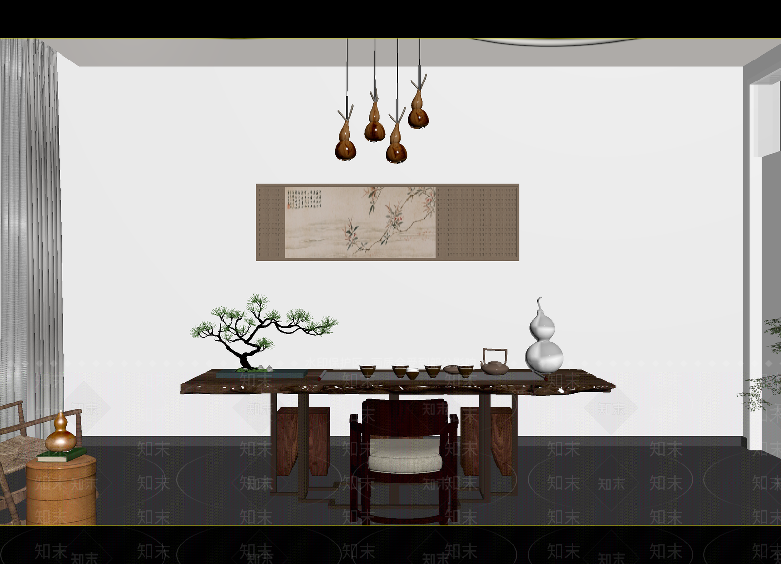 新中式茶室3D模型下载【ID:1215035070】