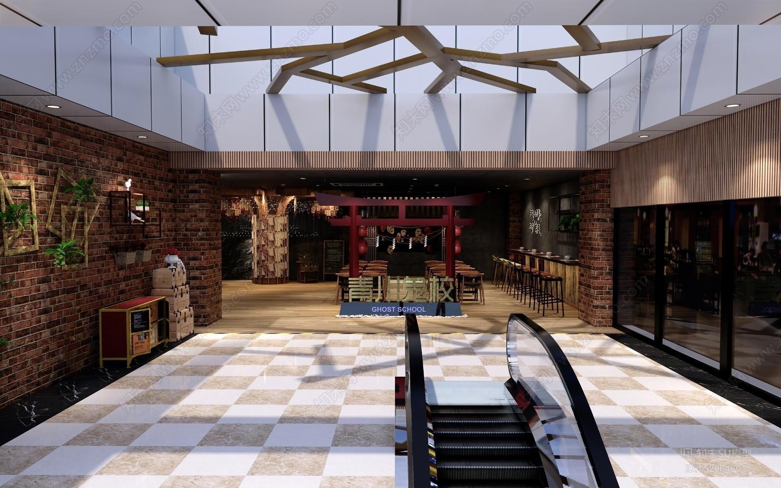 现代鬼校接待厅SU模型下载【ID:752084601】