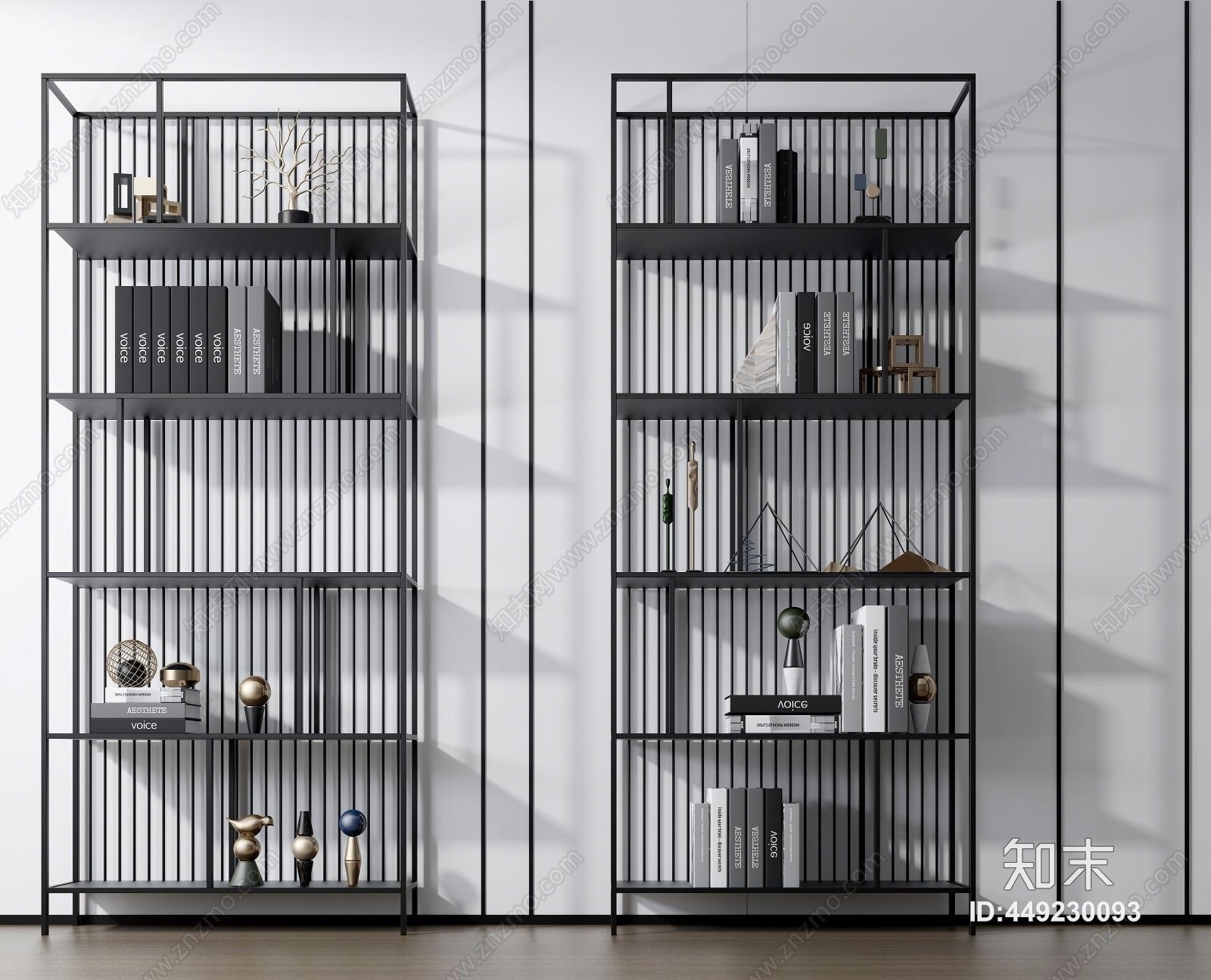 现代铁艺书架3D模型下载【ID:449230093】