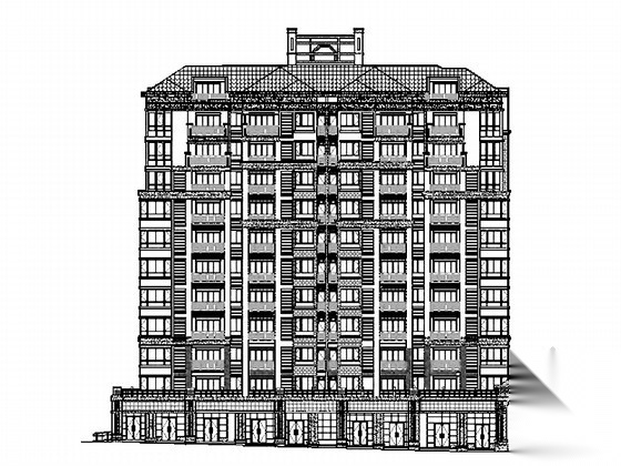 某十二层欧式商住楼建筑施工图cad施工图下载【ID:166445169】