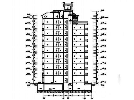 某十二层欧式商住楼建筑施工图cad施工图下载【ID:166445169】