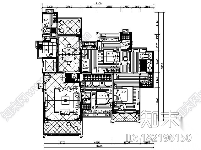 240平米欧式四室两厅装修图cad施工图下载【ID:182196150】