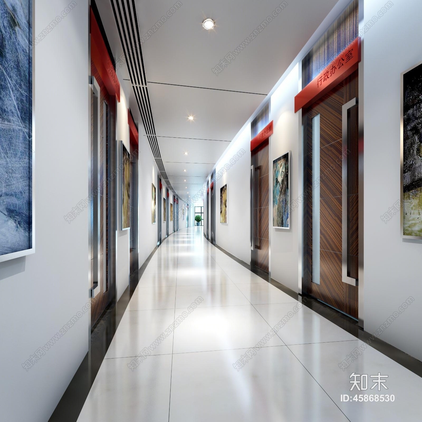 办公室过道效果图模型3D模型下载【ID:45868530】