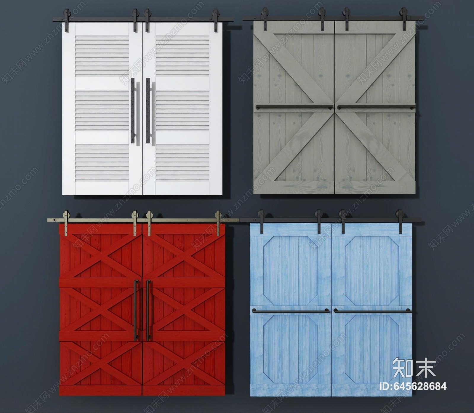 工业风滑轮仓库粮仓推拉门3D模型下载【ID:645628684】