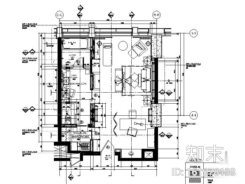 [北京]五星级酒店豪华B1型套房样板间施工图cad施工图下载【ID:161978133】