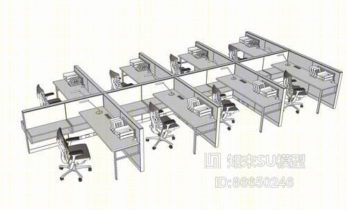 办公桌椅组合SU模型下载【ID:86650246】
