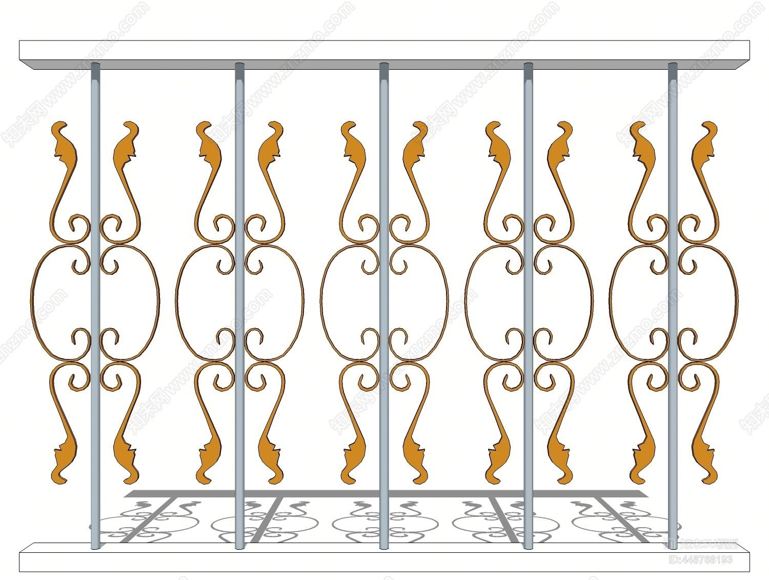 欧式风格铁艺栏杆SU模型下载【ID:448768193】
