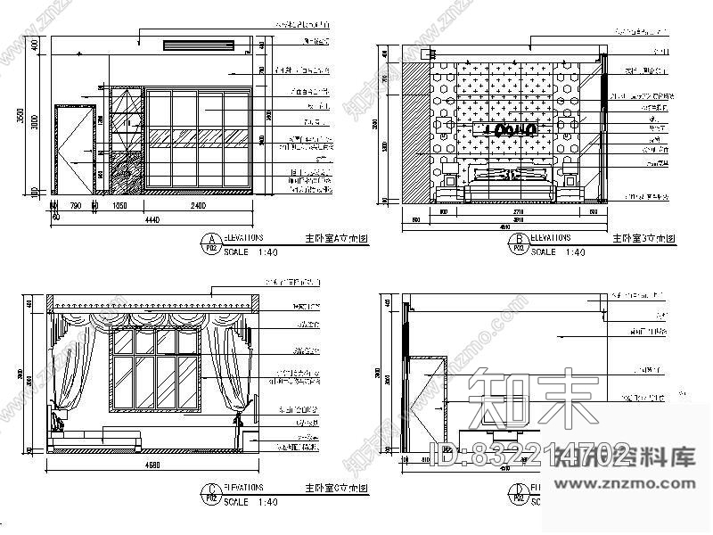 图块/节点主卧室立面图施工图下载【ID:832214702】