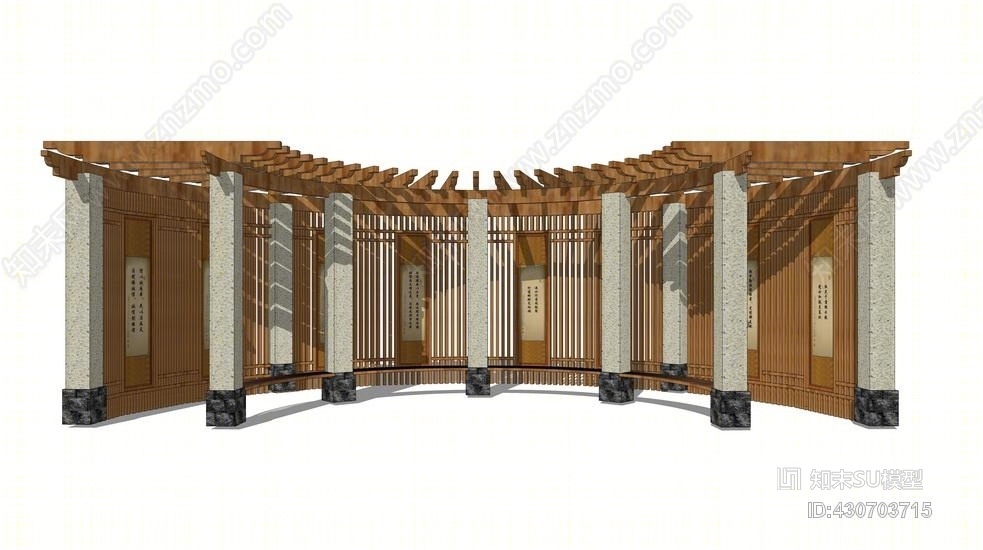 新中式廊架SU模型下载【ID:430703715】