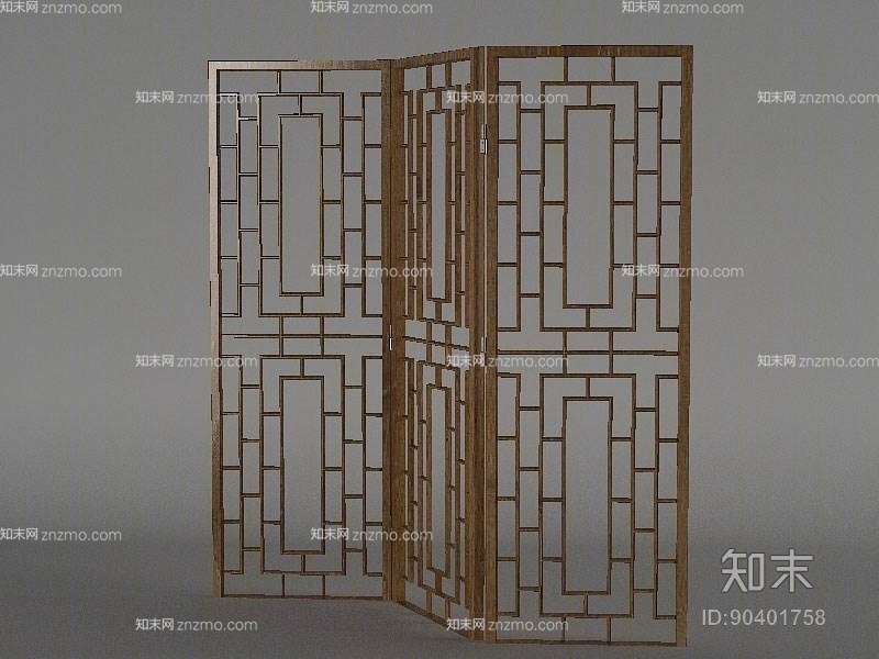 传统中式原木色木艺折叠屏风3D模型下载【ID:90401758】