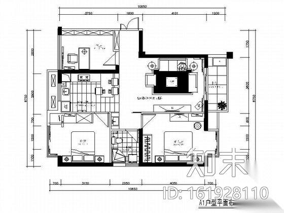 [福建]三居室A1样板房装修图cad施工图下载【ID:161928110】