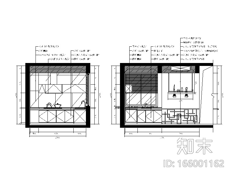 七套现代风格样板房设计CAD施工图（含效果图）施工图下载【ID:166001162】