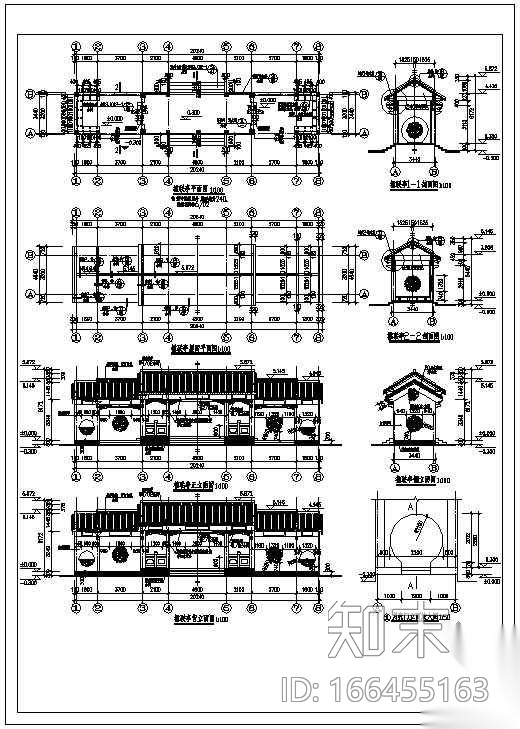 楹联亭建筑施工图cad施工图下载【ID:166455163】