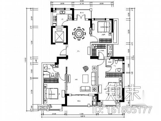 [浙江]简欧新古典风格三居室室内装修CAD施工图（含效果...cad施工图下载【ID:161805177】