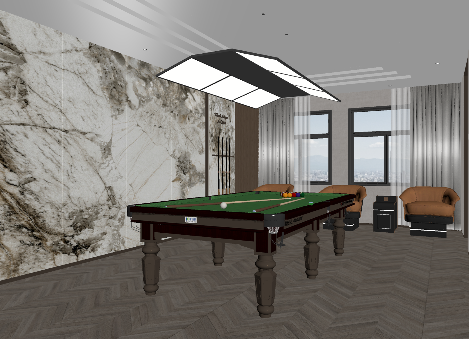 新中式台球室3D模型下载【ID:1214329240】