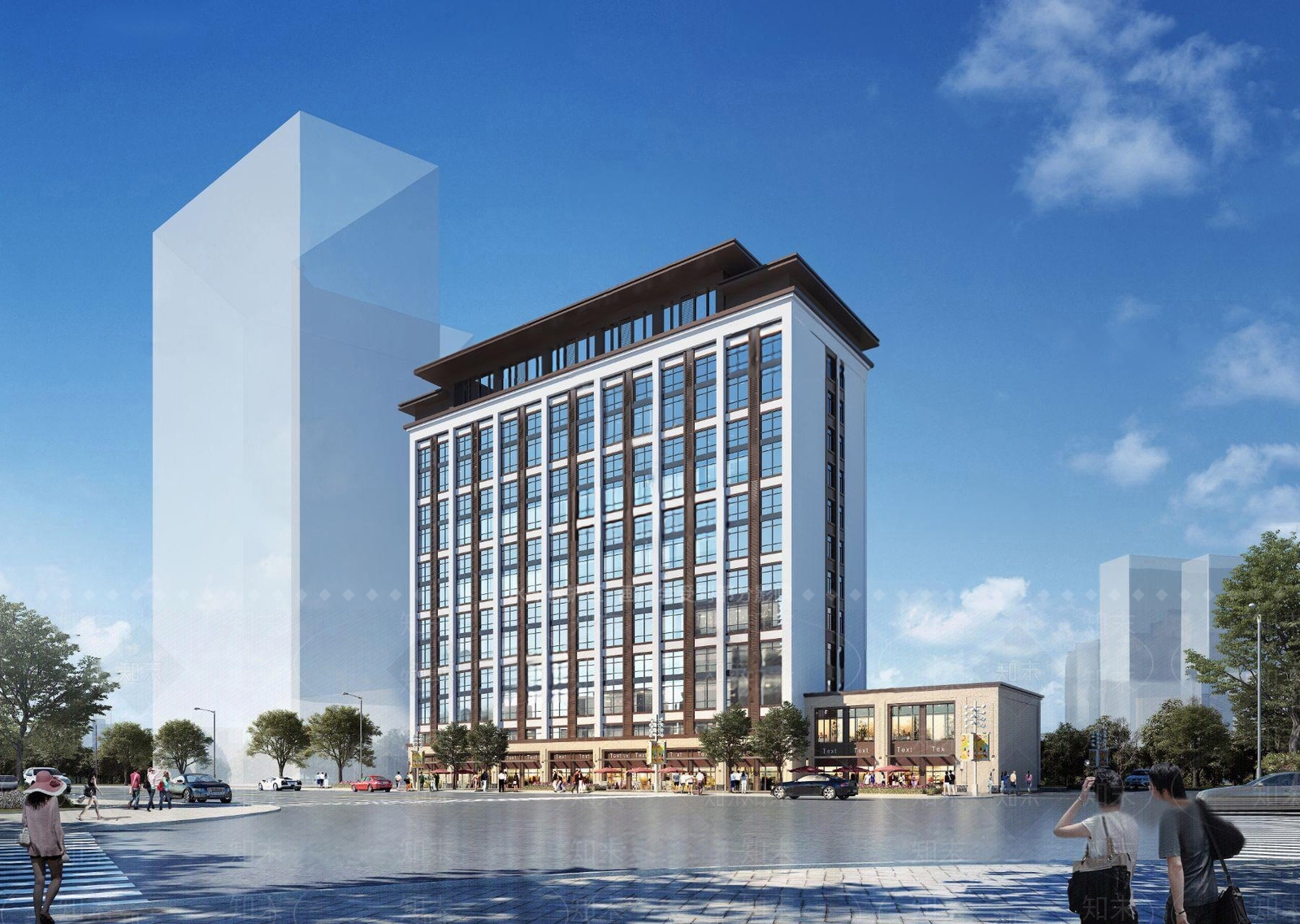 现代办公综合楼建筑外观3D模型下载【ID:1101644689】