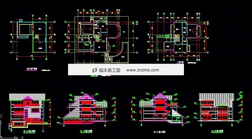 六款别墅建筑图-设计方案cad施工图下载【ID:36950765】