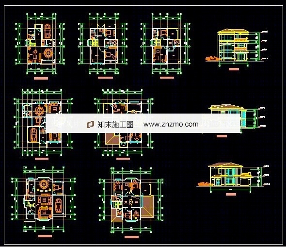 六款别墅建筑图-设计方案cad施工图下载【ID:36950765】