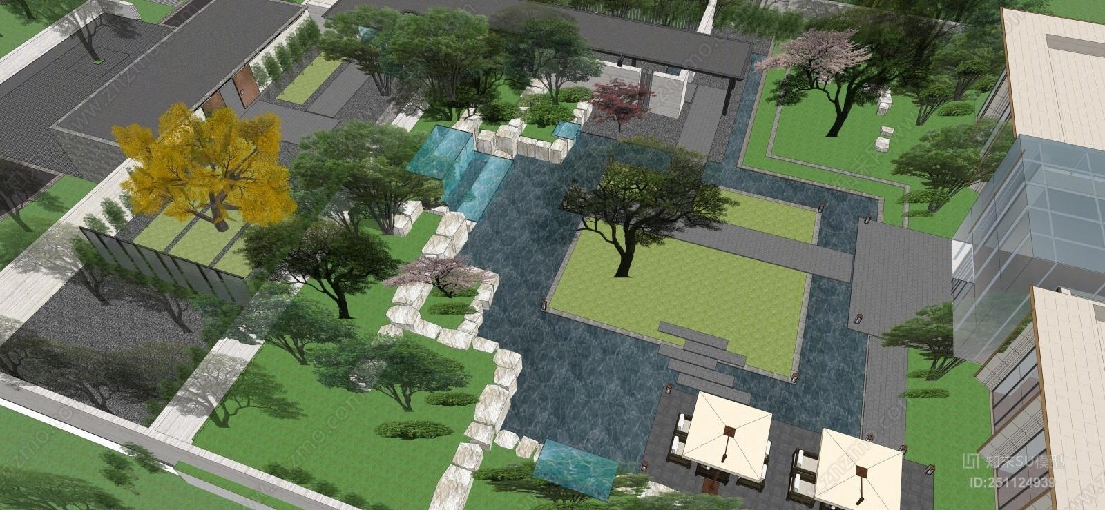 现代景观示范区SU模型下载【ID:251124939】