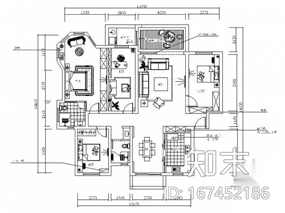 某雅居四室两厅家装设计图（含效果）cad施工图下载【ID:167452186】