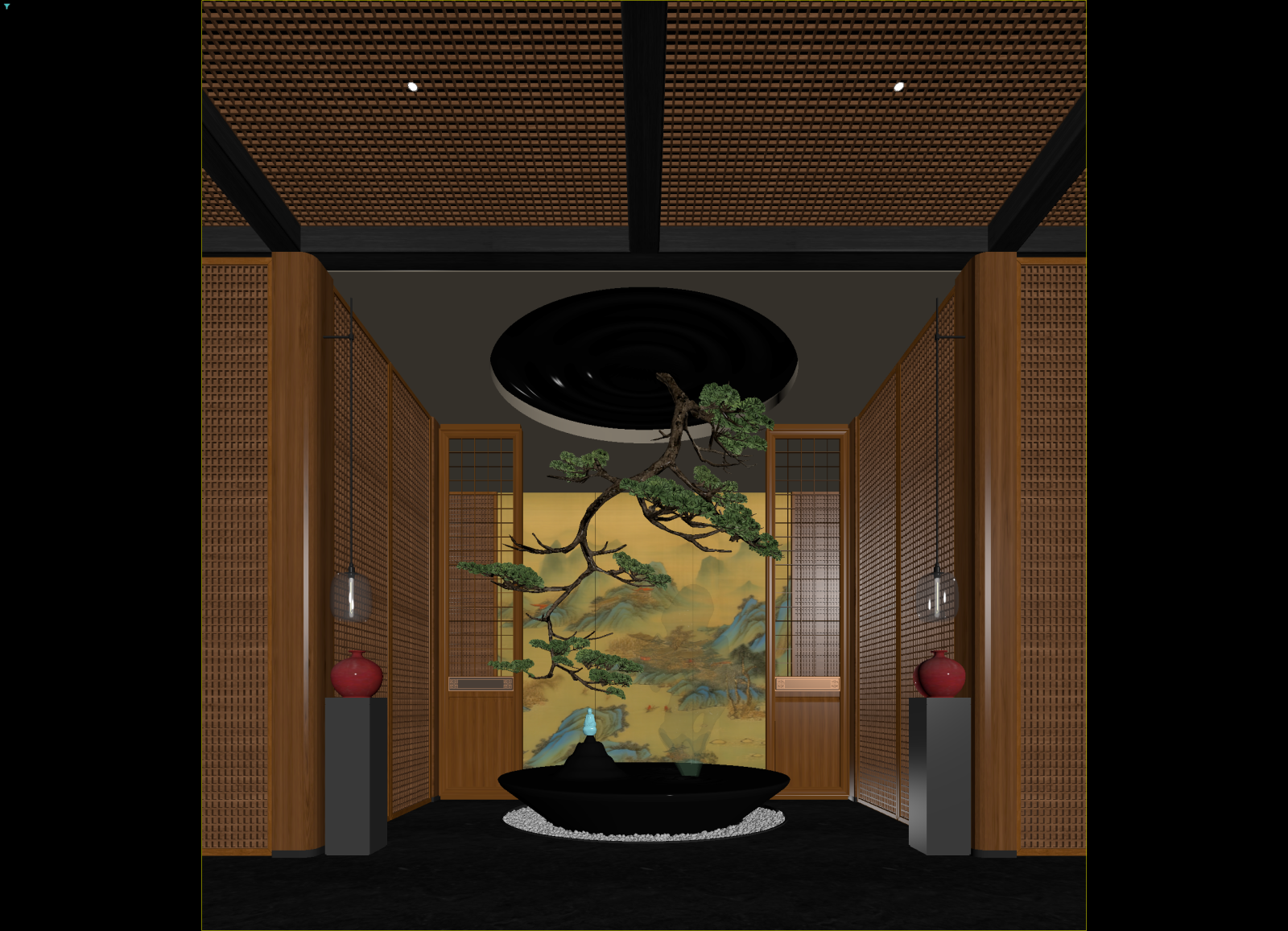 新中式酒店大堂3D模型下载【ID:1215032065】