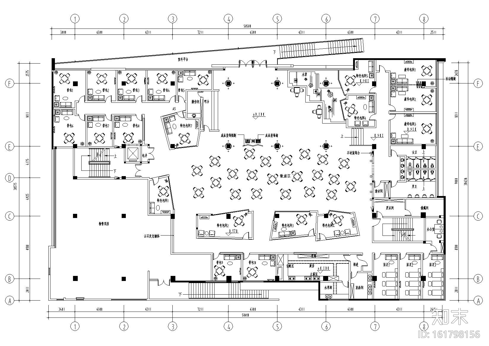 [武汉]1185㎡现代会所​空间装饰设计施工图cad施工图下载【ID:161798156】