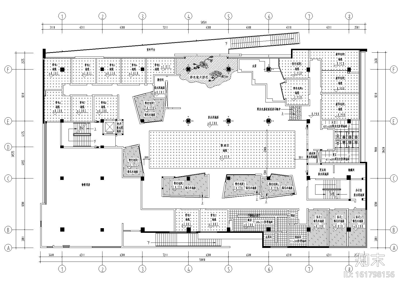 [武汉]1185㎡现代会所​空间装饰设计施工图cad施工图下载【ID:161798156】