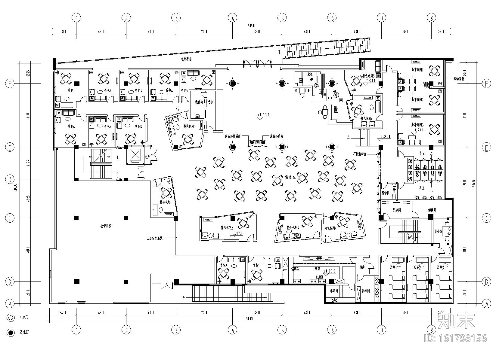 [武汉]1185㎡现代会所​空间装饰设计施工图cad施工图下载【ID:161798156】