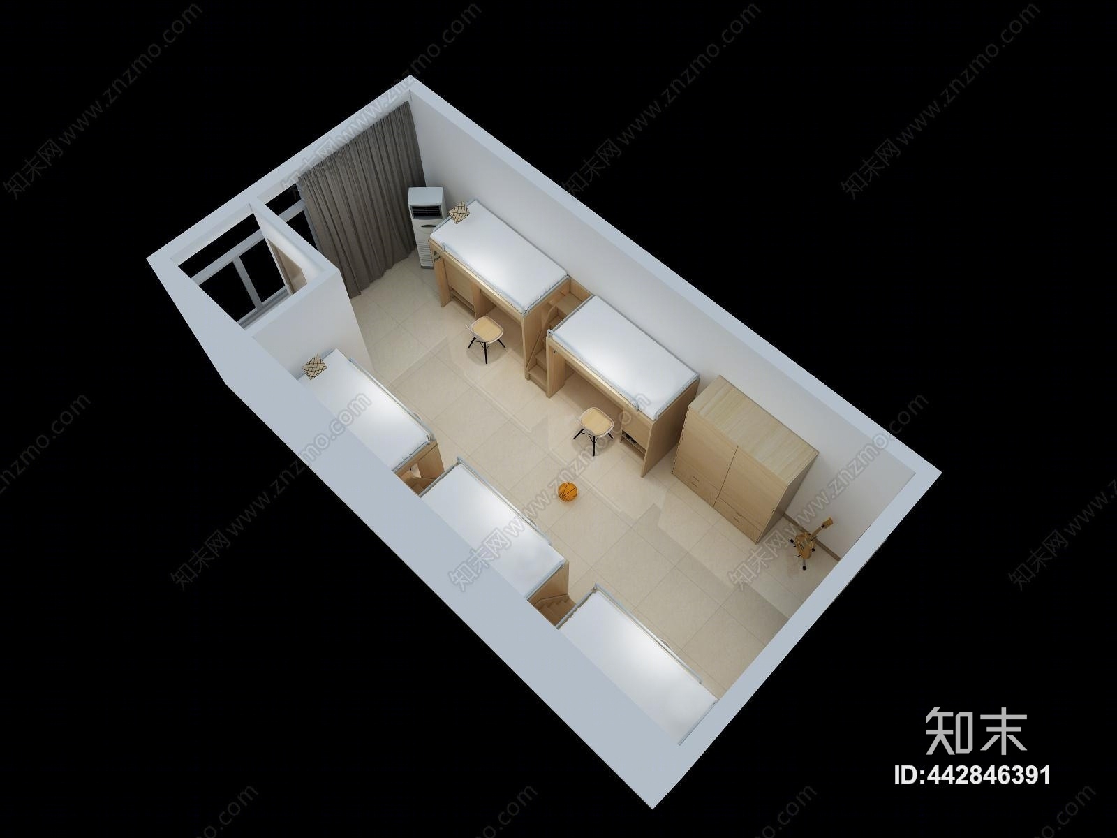 现代简约学生宿舍3D模型下载【ID:442846391】