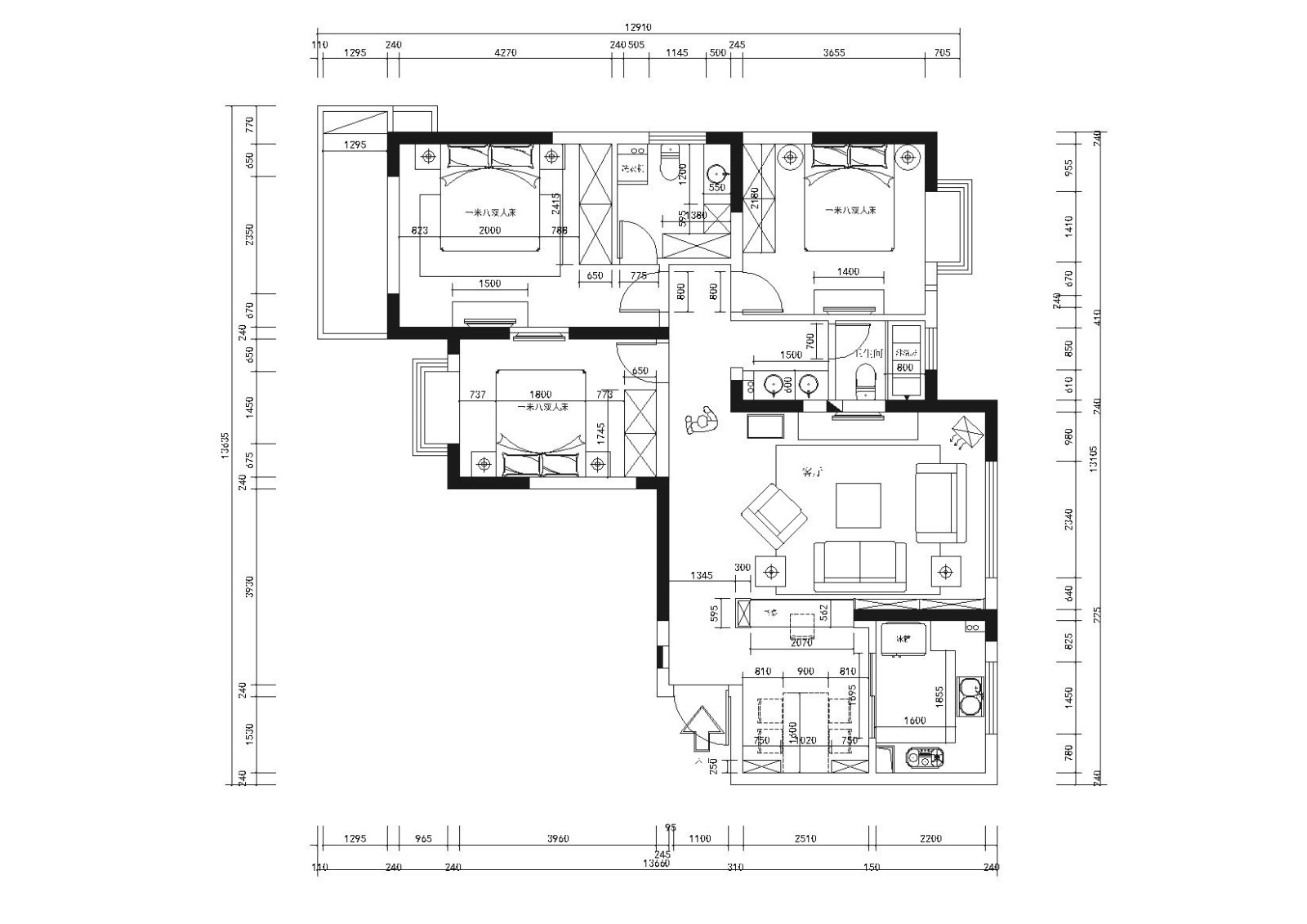 [南京]金陵天成广场三居室样板房全套CAD施工图+实景拍摄cad施工图下载【ID:160499182】