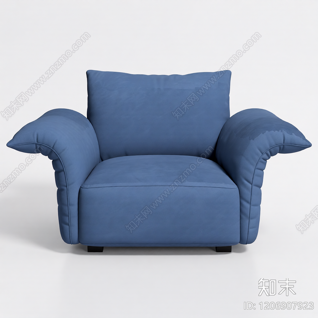 蓝色布艺单人沙发3D模型下载【ID:1206907923】