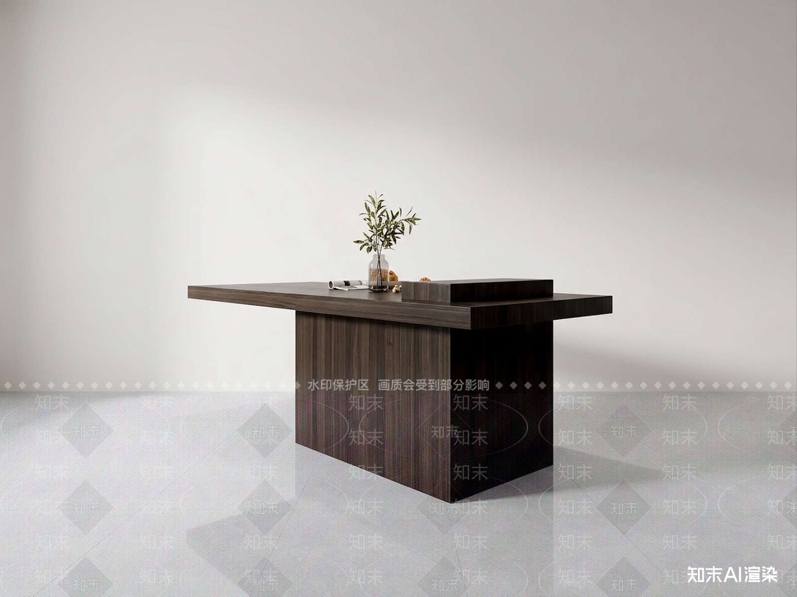 现代岛台3D模型渲染效果图