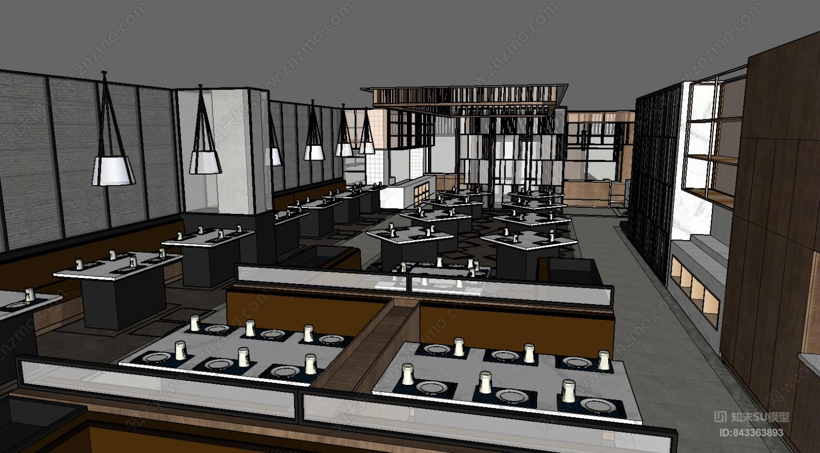 新中式火锅店SU模型下载【ID:843363893】