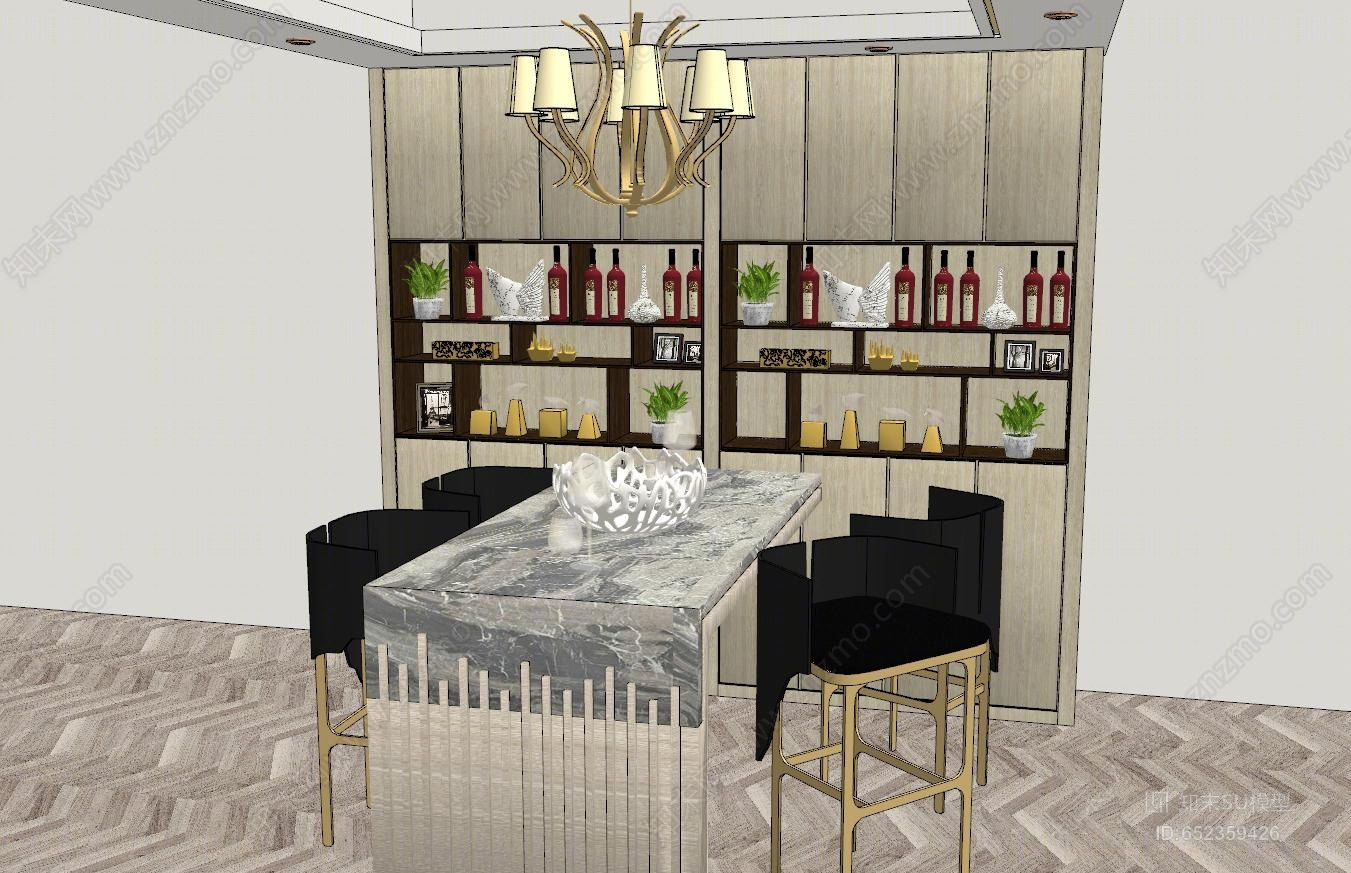 现代风格吧台酒柜组合SU模型下载【ID:652359426】