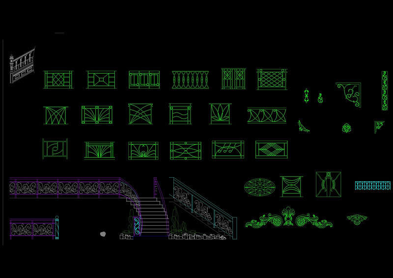 楼梯及铁艺栏杆CAD图库施工图下载【ID:149693182】