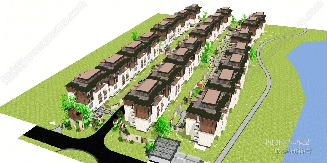 新亚洲住宅小区别墅SU模型下载【ID:243458393】