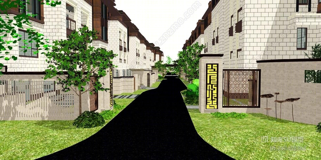 新亚洲住宅小区别墅SU模型下载【ID:243458393】