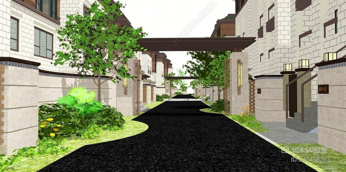 新亚洲住宅小区别墅SU模型下载【ID:243458393】