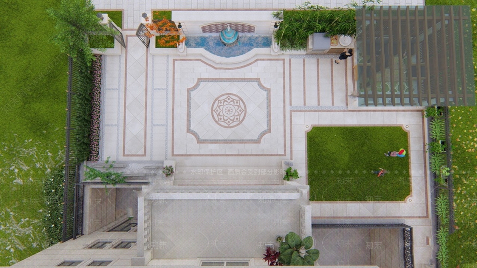 欧式别墅庭院景观SU模型下载【ID:163616130】