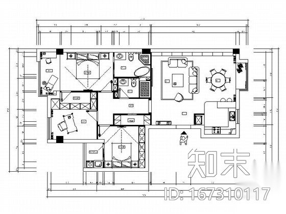 [上海]简洁现代风格三居室装修图（含效果）cad施工图下载【ID:167310117】