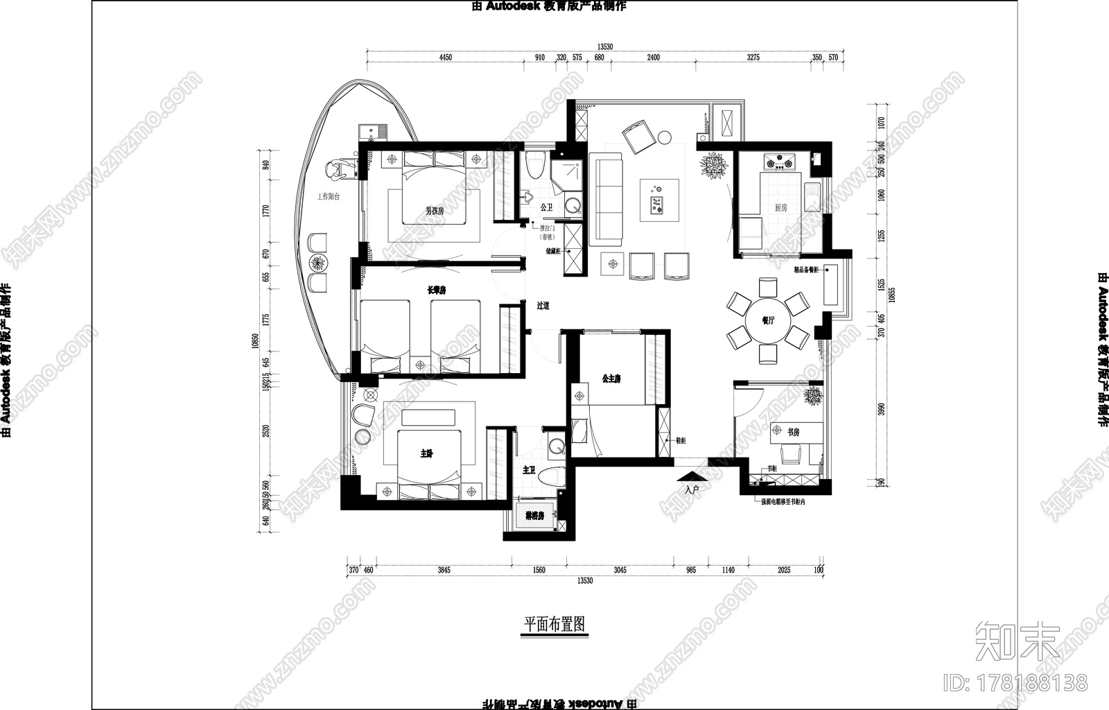 现代风格家装|效果图+CAD施工图cad施工图下载【ID:178188138】