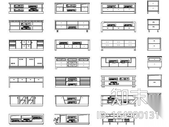 电视柜立面图块集施工图下载【ID:164900131】