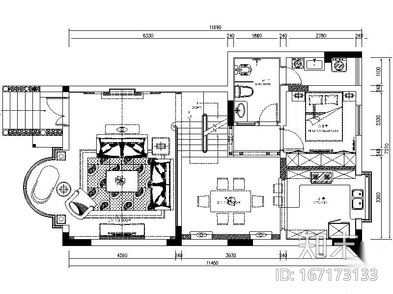 经典美式二层联排别墅室内装修图（含效果）施工图下载【ID:167173133】