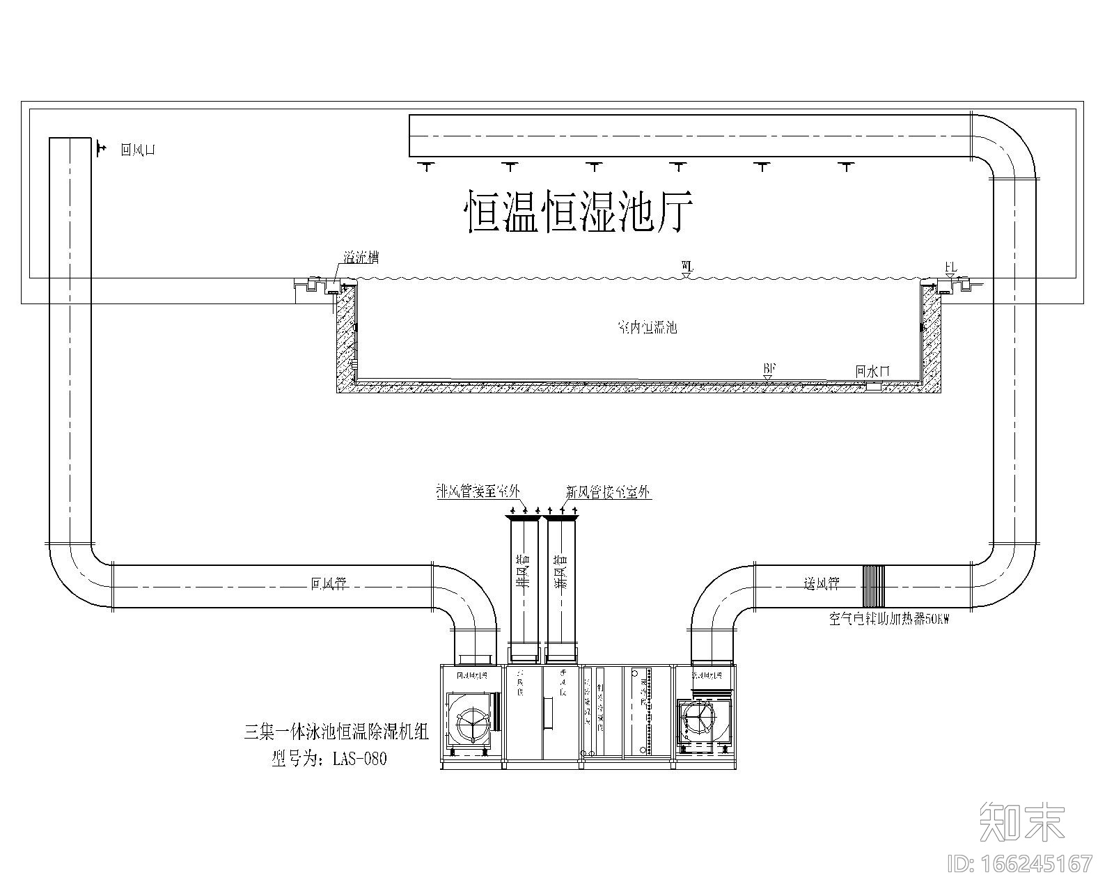 室内游泳池恒温恒湿加热系统设计施工图cad施工图下载【ID:166245167】