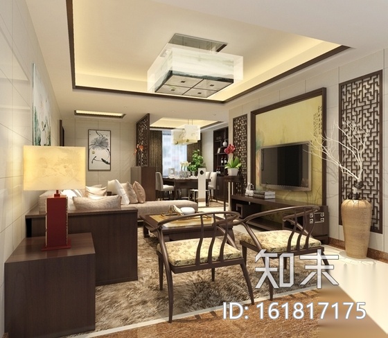 [原创]126平3室2厅温馨中式三居室室内装修施工图（含效...cad施工图下载【ID:161817175】