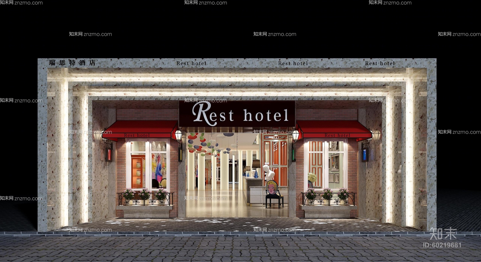 现代酒店正门3D模型下载【ID:60219681】
