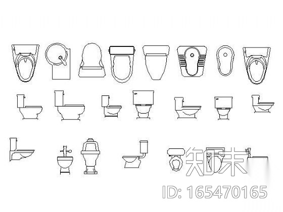 马桶图块cad施工图下载【ID:165470165】