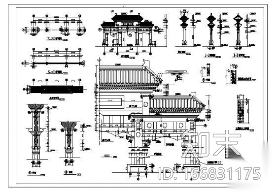 某市古牌楼（狮子楼）建筑设计方案图cad施工图下载【ID:166831175】